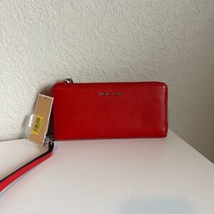 Michael Kors Red Leather Wristlet Wallet